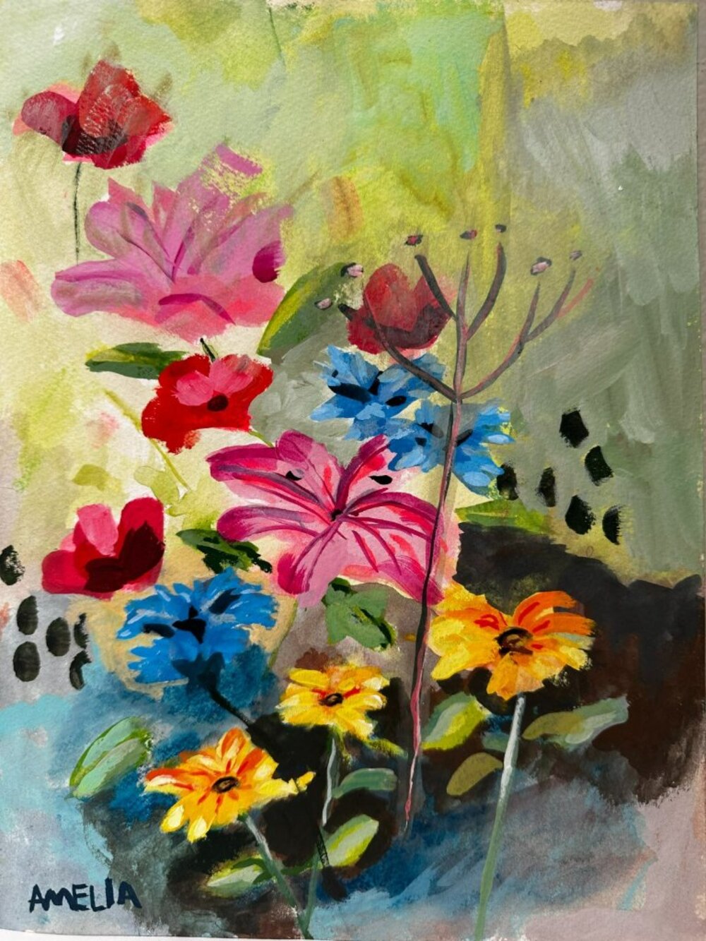 Original Floral Art Painting OOAK 9x12 Sonder Cottage Core Home Decor Unframed